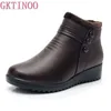 Boots GKTINOO Fashion Winter Women Leather Ankle Warm Mom Autumn Plush Wedge Shoes Woman Big Size 3541 221124