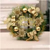 Décorations de Noël Décorations de Noël 1pcs 30cm couronne joyeuse porte d'entrée ornement mur guirlande de pin artificiel pour la fête de Noël D Dhvdf