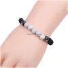 Bracelet perlé de lave en roche perle pour hommes femmes brins de guérison énergétique Agate noir réglable pierre 8 mm triple protection bracelet bijou dhxdb