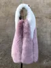 女性の毛皮ザドリン贅沢コントラスト色フェイクベスト女性ファッション冬の長い白いピンクコートgilet fourure bontjas