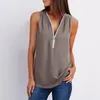 Women's Blouses Fashion Female Sleeveless Blouse Sexy V Neck Zipper Shirt Women Casual Summer Loose Tees Tank Tops Ladies Vest Plus Size 3XL