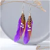 Dangle Chandelier Long Tassel Fashion Feather Style étnico boho big dangle Declaração Brincho Brincos de casamento Acessórios de jóias DHKW3