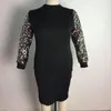 Plus Size Dresses 5xl för kvinnors paljett skarv full ärm ropa mujer höst mode elegant överdimensionerad kontor lady klänning vestidos