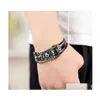 Charm Armbänder Punk Türkischer böser Blick Edelstahl Biegung Mtilayer Lederarmband Mann Frau Charme Blumenschmuck Armreif Bijouteri DHD6V