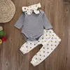 Clothing Sets Baby Girl Clothes Long Sleeve Top Bodysuit Golden Love Pattern Pants Headband 3PCS Girls