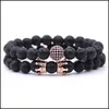 Perlen 10 Teil/satz Natürliche 8 Mm Krone Vulkan Stein Cz Runde Armband Sets Geschenke Für Männer Frauen Handgemachte Yoga Schmuck Drop Liefern Dhgarden Dhqfp