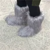 Сапоги дизайнерские зимние женские ботинки теплые пушистые фальшивые мех снежные сапоги на открытом воздухе на туфлях