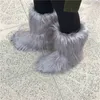 Boots Designer Winter Women Boots Warm fofo fofo de pele de neve de neve deslize em sapatos feminino