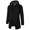 Mens Jackets Fashion Men Casual Jacket Winter Coats Medium Long Hooded Plush Plaid Drawstring Sweater Warm Solid Color 221124