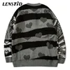 Men's Sweaters LENSTID Men Hip Hop Knitted Jumper Heart Color Block Knitwear Streetwear Harajuku Autumn Loose Casual Pullover Clothing 221124