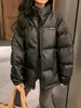 Femmes vers le bas Parkas Aelegantmis veste en simili cuir femmes Puffer Parka noir couleur vive épais corée hiver automne Pu manteau surdimensionné vêtements de dessus pour femmes 221124