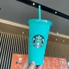 Novo alteração de cor de 24 oz copos de suco de plástico com luto e palha de caneca de caneca de caneca de caneca Starbucks alterando a copo de plástico gwvs