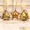 Christmas Decorations Christmas Decorations Tree Hanging Led Glowing Wooden Star Xmas Festival Luminous Ornaments For Home El Bar Tr Dh3Ev