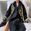 Women's Sleepwear Korean Japanees Velvet High-end Personality Wearing Windbreaker Mid Length Men Coat Black White Silk Robe