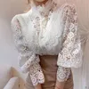 여자 점프 슈트 롬 퍼 섹시한 꽃 레이스 블라우스 여자 한국 스타일 스탠드 칼라가 우아한 흰색 셔츠 스프링 가을 패션 숙녀 옷 221123