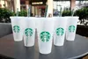 Kubki Starbucks 24 unz 16 unz plastikowy kubek wielokrotnego użytku przezroczysty do picia Płaskie dolne kubki Kształt Kształt Słomka Kubek Bardian 50pcs Darmowe DHL 9D7S