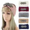 Vintage breites gestricktes Stirnband für Damen, neues klares Kristall-Blumen-Twist-Häkel-Haarband, Kopfwickel, Strass-Ohrwärmer-Zubehör