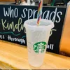 Mugs Starbucks 24oz/710ml Plastic Mugs With Tumbler Mermaid Goddess Reusable Clear Drinking Flat Bottom Pillar Shape Lid Straw Cups mug M7DS