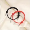 Charm-Armbänder Romantisches Magnetarmband Paar Klassisches Schlüsselschloss Paar Braslet Lucky Black Red Rope Braclet Jubiläumsgeschenk Attract Dhfbg