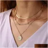 Chokers Layered Pendant For Women Girl Gold Sier Handmade Long Cross Chain Chocker Necklaces Drop Delivery Jewelry Pendants Dh6At