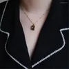 Collane con ciondolo Titanio con oro 18 carati Collana con luna quadrata nera Donna Crescent Clavicola Catena Girocollo Gioielli bijoux femminili Regali per feste