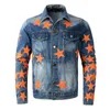 2022 Men Women Designers paris Denim Jackets five pointed star embroidery cloth fabric Man Fashion Streetwear 4 colour orange