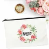 Cosmetic Bags Gracias Maestro Fashion Flower Print Reusable Canvas Makeup Purse Teacher Cute Organizer Bag Pouch Travel
