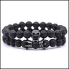 Kralen 10 stc/set lava stenen skelet armband kralen voor mannen vrouwen met kubieke zirkoon dubbele kroon natuurlijke handgemaakte sieraden dro dhgarden dhgml