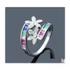 Bands anneaux Design Rainbow Flower Cz Ring Femmes Mariage Coup d'or Color Gol