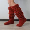 Women Socks Winter Cable Knitted Stockings Warm Over Knee Thigh High Long Boot Solid Color Stocking