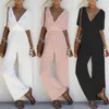 Women's Jumpsuits Rompers Fashion Casual Women Ladies V Neck Jumpsuit Loose Short Sleeve Playsuit Party Wide Leg Long Trousers Summer Romper Black Pink 221123
