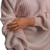 Lässige Kleider 2022 Einfache Frauen Weiche Große Kragen Pullover Kleid Sexy Eine Schulter Gestrickt Über Knie Laterne Hülse Mini