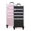 Real Professional Makeup Case Large Capacity Aluminum Trolley Cosmetic Bags On Wheel Detachable Foldable Beauty J220707