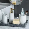 Bath Accessory Set Home Ceramics Bathroom Wash Lotion Bottle Mouth Cup Soap Dish Storage Tank Toilet Brush Marbling Four-piece Suit