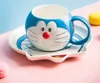 Doraemon Tumbler Seramik Su Kupası Sevimli Mavi Yağ Çocuklar Yaratıcı Makinesi Kedi Kabuk Kupaları Kapak ve Kaşık 3EHG