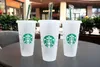 Starbucks 24 unz/710 ml plastikowy kubek pokrywka wielokrotnego użytku Clear Picie Płaskie dolne filar Kształt słomy bardian zmienia się kubki flash 50 szt. HGZ4