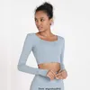 2023 Active Set Women's T Lulus Yoga Suit Fitness Sports Back Tight Long Sleeve With BH CUSHION Leisure Elastic TopQ2F0