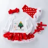 Jul baby tutu klänning romperkläder set ren gevär öron design bodysuit båge pannband ben värmare skor 4st/set nyfödda festkläder