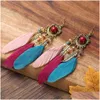 Dangle Lustre D'été Bohème Longue Plume Dangle Boucles D'oreilles Pour Les Femmes Plage Chaîne Gland Goutte Boucle D'oreille De Mariage Mariée Bijoux Oor Dhsuw