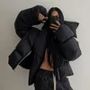 Damen Daunenparkas Winter Übergroße schwarze Blasenmäntel Damenmode Reißverschluss Schalkragen Puffer Kurze Jacken High Street Outwear Lässiger Parka 221124