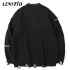 Pulls pour hommes Lenstid Hommes Hip Hop Tricoté Jumper Détruire Ripped Rayé Streetwear Harajuku Automne Oversize Casual Pulls 221124