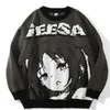 Camisolas masculinas oversized homens mulheres japonesas anime menina pullovers o-pescoço outono streetwear moda algodão camisola de malha 221124