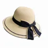 Chapéus largos de chapéus de palha de arco para mulheres verão 2022 ladies praia sunhat panamá casual viseira plana tampa sol dobrável com bowknot