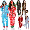 Mumins femininos Rompers Moda Pijamas de Natal com Hood Autumn Padr￣o de Papai Noel Adulto Cozida Cozida Breat￭vel 221123