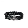 Braccialetti con perline in rilievo da 8 mm, set di pietre di onice nero opaco, con fascino, re, corona, donna, uomo, gioielli, consegna di goccia Dhgarden Dh93K