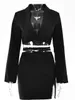 Two Piece Dress Sibybo Fall Cropped Blazer Skirt Set 2 s Outfit Femme Button Notched Lace Up Matching 221124