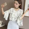 Monos de mujer Mamelucos Blusa Cuello en V Media manga acampanada Camisas Estampado floral Elegante 3 colores Salvaje Top Cómodo Camisa transpirable 221123