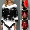 Women's Blouses O-Neck Three Quarter Sleeves Chiffon Irregular Hem Christmas Top Women Tree Floral Printed Blouse Female Clothing