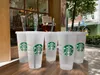 Starbucks Mug 16oz 24OZ Vasos Vasos Tazas Plástico Beber Jugo Con Labio Y Paja Taza de Café Mágica Costom Taza Transparente 50 UNIDS 5FWE