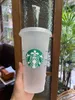 Starbucks 24 oz/710 ml de vaso de plástico reutilizable para beber copa de fondo plano tazas de tapa de tapa de tapa de tapa de paja Bardian 50pcs DHL Phip gratis